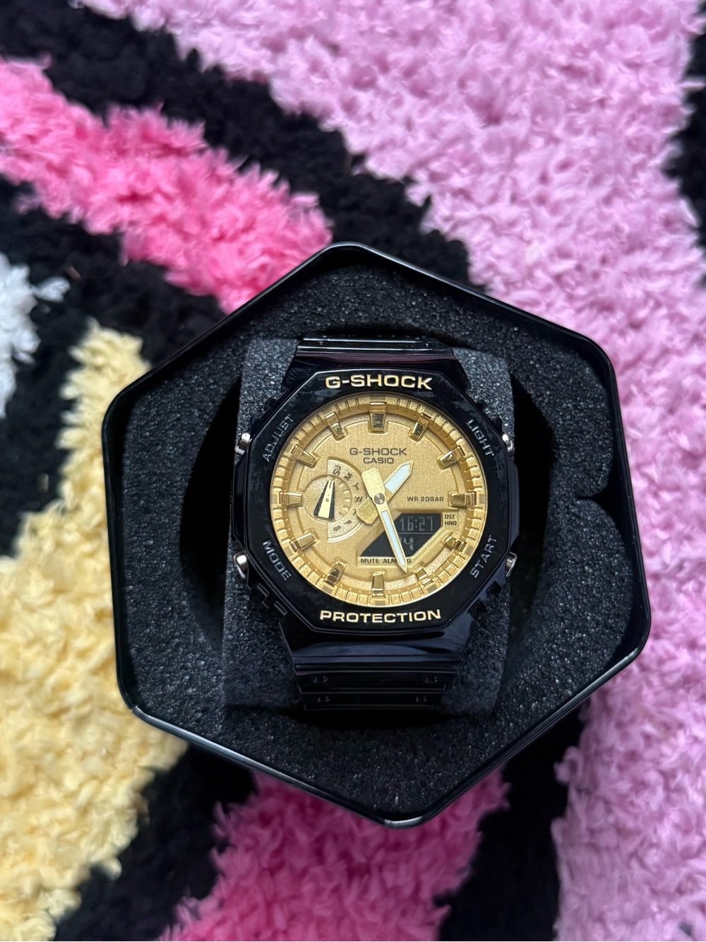 G-Shock Black and Gold Analog-Digital Resin Watch